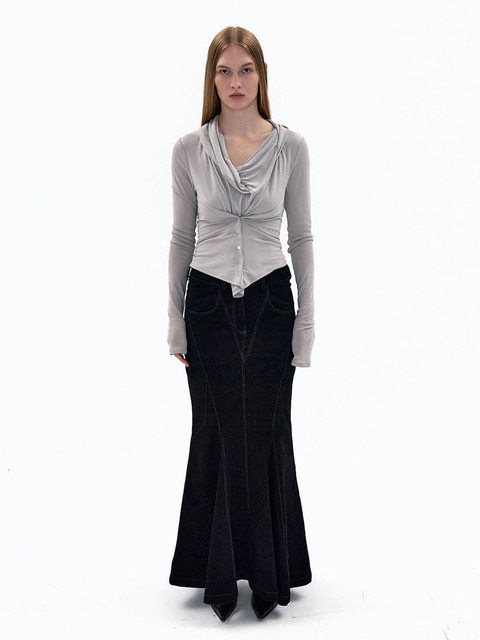 2000 아카이브스]ARCHIVES APPLIQUE MAXI SKIRT (BLACK)
