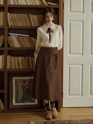 SR_Vintage check ribbon skirt