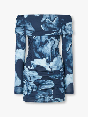 오프 숄더 셔링 드레스 (Brooks Knit Dress)_네이비 RF14307055