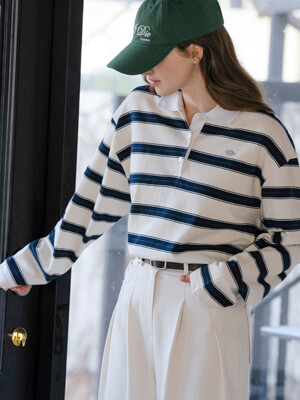 Cotton stripe base collar polo t-shirt_Ivory