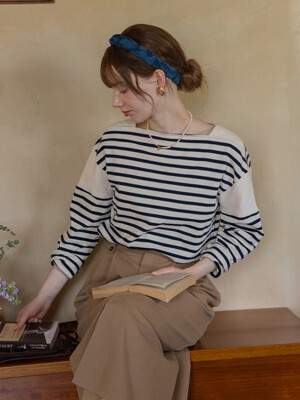 JOA splicing stripe T-shirt_black