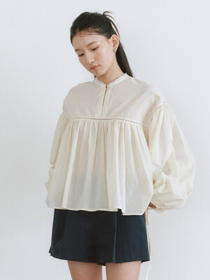 COTTON SHIRRING BLOUSE(BE)