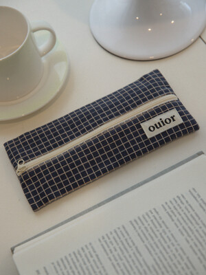 ouior flat pencil case - graph navy (middle zipper)