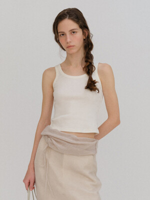 BAIE OUD Embroidery ribbed sleeveless_white