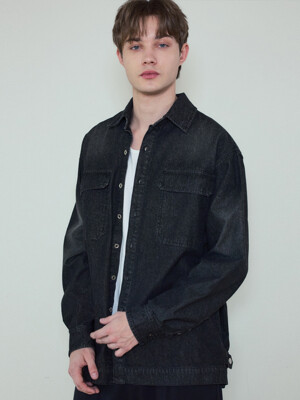 Washed Flap Denim Shirt_Black(WC25-SH01)