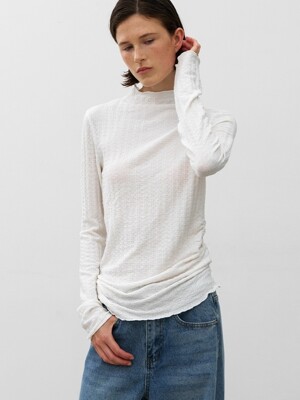 ISLA UNBAL LACE SHIRRING TEE(T-7097)