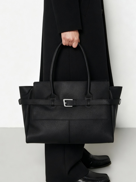 베르드누아 Steady Belted Leather Tote Bag (Black)