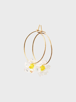 Single Summer Flower Hoop Earrings _ White/Yellow