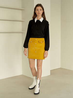 Yellow Corduroy Skirt with Button Details