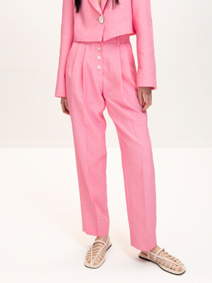 4 Button Linen Trousers_Pink