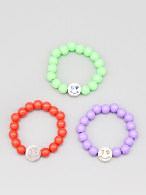 Silver smile charm colorball band Ring 실버 스마일 컬러 아크릴 비즈 반지