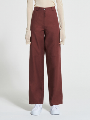 Stitch-Over Cotton Pants BURGUNDY