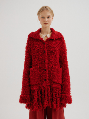 TOMATO Fringed Knit Jacket - Red