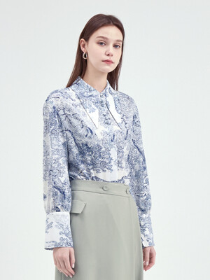 22SS POINTED COLLAR BLOUSE-BLUE PRINT