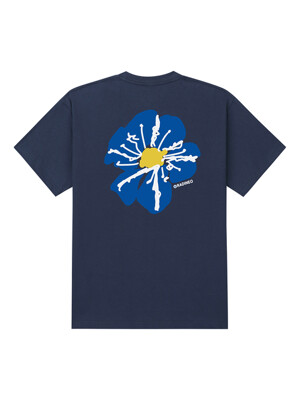 블루 플라워 반팔 티셔츠 네이비