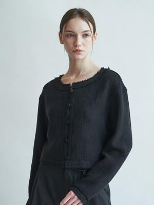 Cotton tweed crochet cardigan (Black)