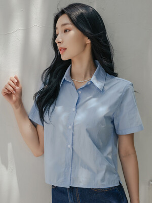 CROP SHIRT BLOUSE_SKY BLUE