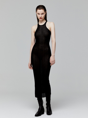 CUTTING HALTER SLIM KNIT DRESS_BLACK