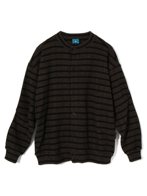 Creme collarless cardigan shirt C6 Brown&Black