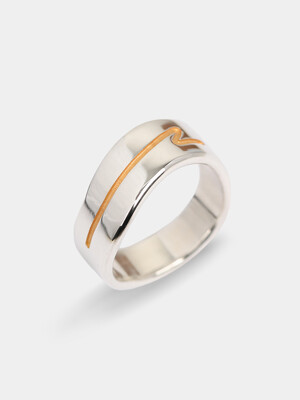 Heart gold line ring L (925 silver)