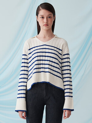 Stripe Collar Knit Pullover  Ivory (KE3151M010)