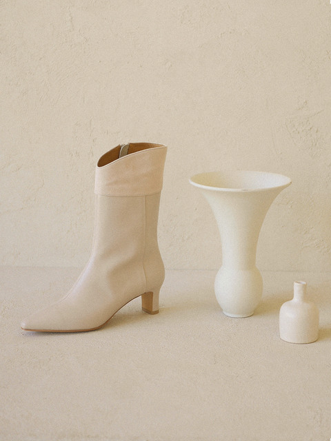 부츠,부츠 - 마치앤마치 (MARCH AND MARCH) - INES - Modern Western Mid Boots / Pale Ivory