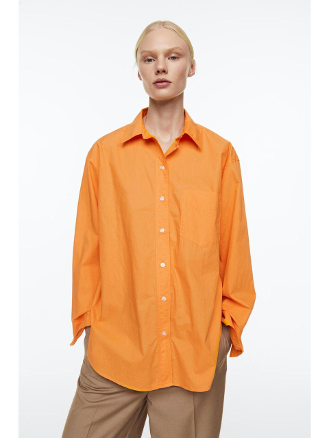 블라우스 - 에이치엔엠 (H&M) - 코튼 포플린 셔츠 오렌지 1126542005