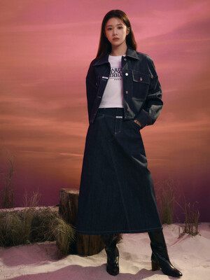W BOSSA SELVAGE DENIM LONG SKIRT dark blue