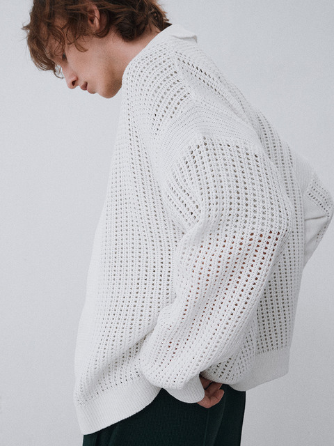 니트 - 우마뭉 (UMARMUNG) - Pure cotton crochet cardigan_Off white