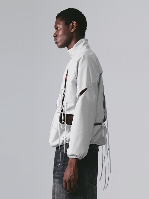 아우터 - 나체 (NACHE) - CUT-OUT WIND BREAKER (UNISEX) LIGHT GRAY