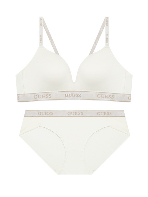 언더웨어 - 게스 언더웨어 (GUESS UNDERWEAR) - 톤온톤 실버밴딩 노와이어 바닐라 브라 팬티 세트