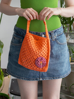 Flower corsage summer crochet bag (orange)