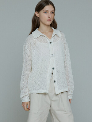 KARA MESH NET KNIT CARDIGAN (WHITE)