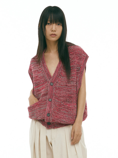 니트,니트,니트 - 하이투 (HYIIⁿ) - Multi Color Button Front Knit Vest (2 Colors)