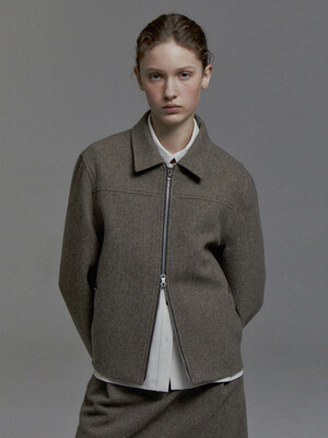 Wool Collar Zip-up Jacket(Brown)