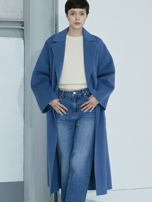 Cashmere out pocket belted coat - blue