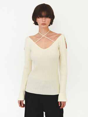 V NECK STRAP KNIT (ivory)