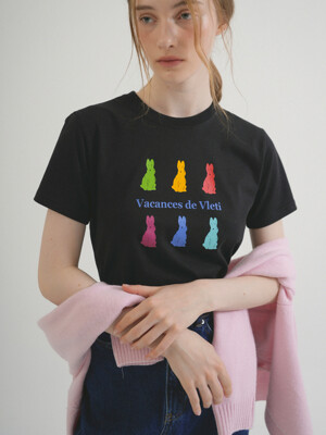 Color Rabbit Art Work Printing T-shirt (Black)