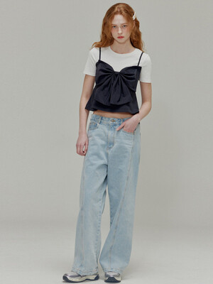 Low rise wide denim pants_Light indigo