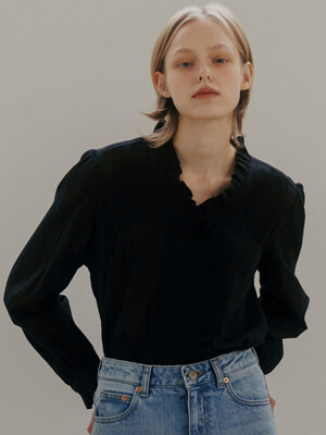 spring cotton pin-tuck blouse (black)