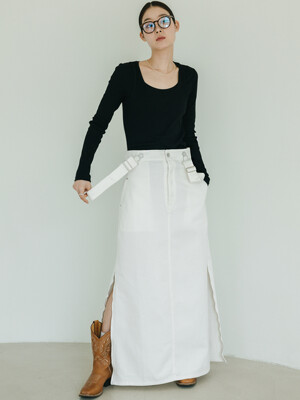 Suspender Long White Skirt