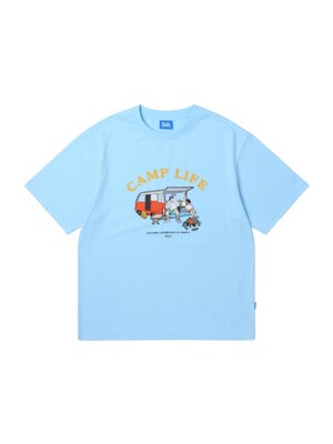 남녀공용 캠핑 일러스트 반소매 티셔츠[SKY BLUE](UA5ST82_41)