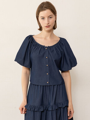 Balloon sleeve crop blouse_Indigo blue