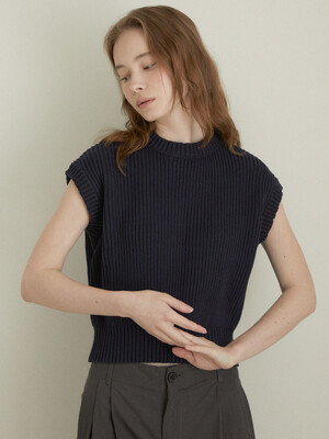 Sleeveless knit vest (dark navy)