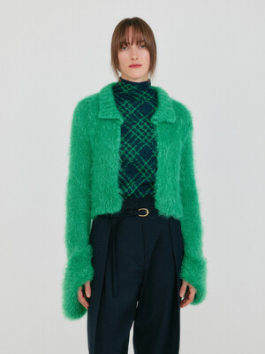 ZIGGY Textured Collar Knit Cardigan - Green