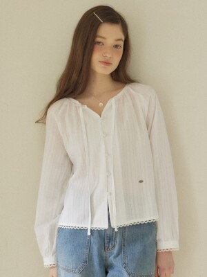 Ribbon Shirring Blouse - Ivory