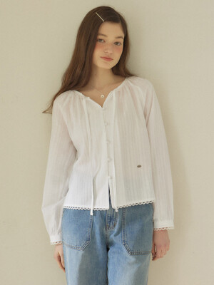 Ribbon Shirring Blouse - Ivory