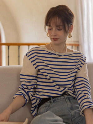 JOA splicing stripe T-shirt_blue
