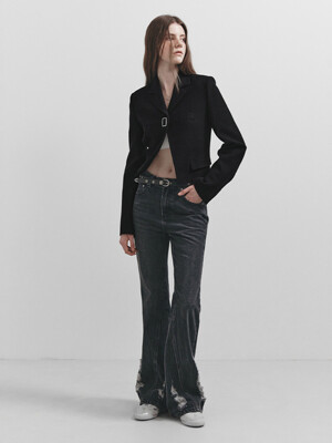 Demage Boots Cut Denim Pants in Grey VJ5SL401-12