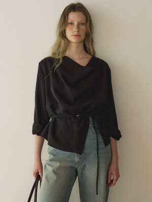 Cowl-neck belted blouse_Charcoal